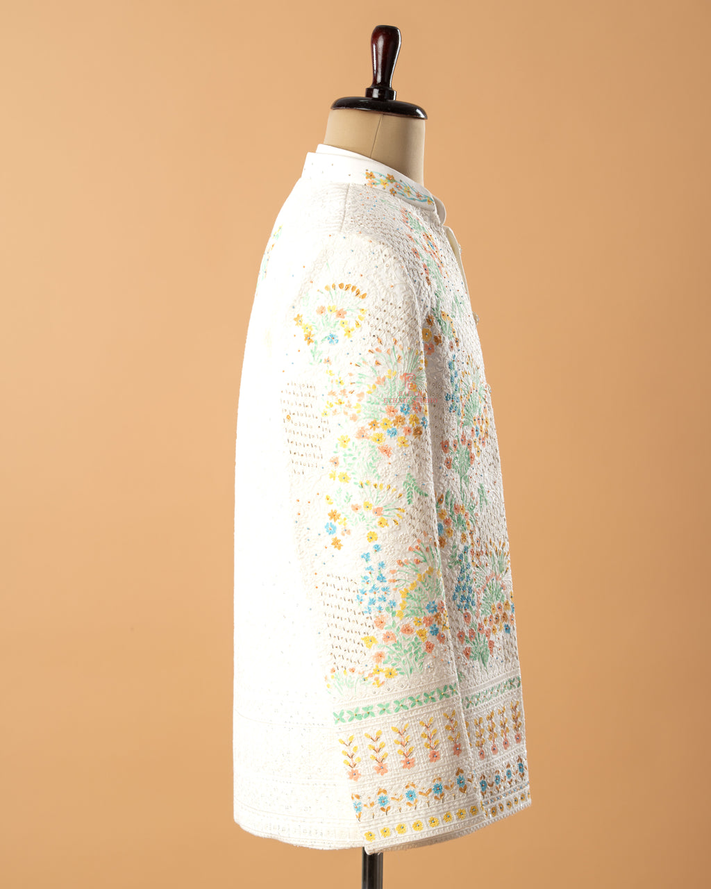 Ivory Floral Open Jodhpuri Set with Inner Half Sleeve Jacket