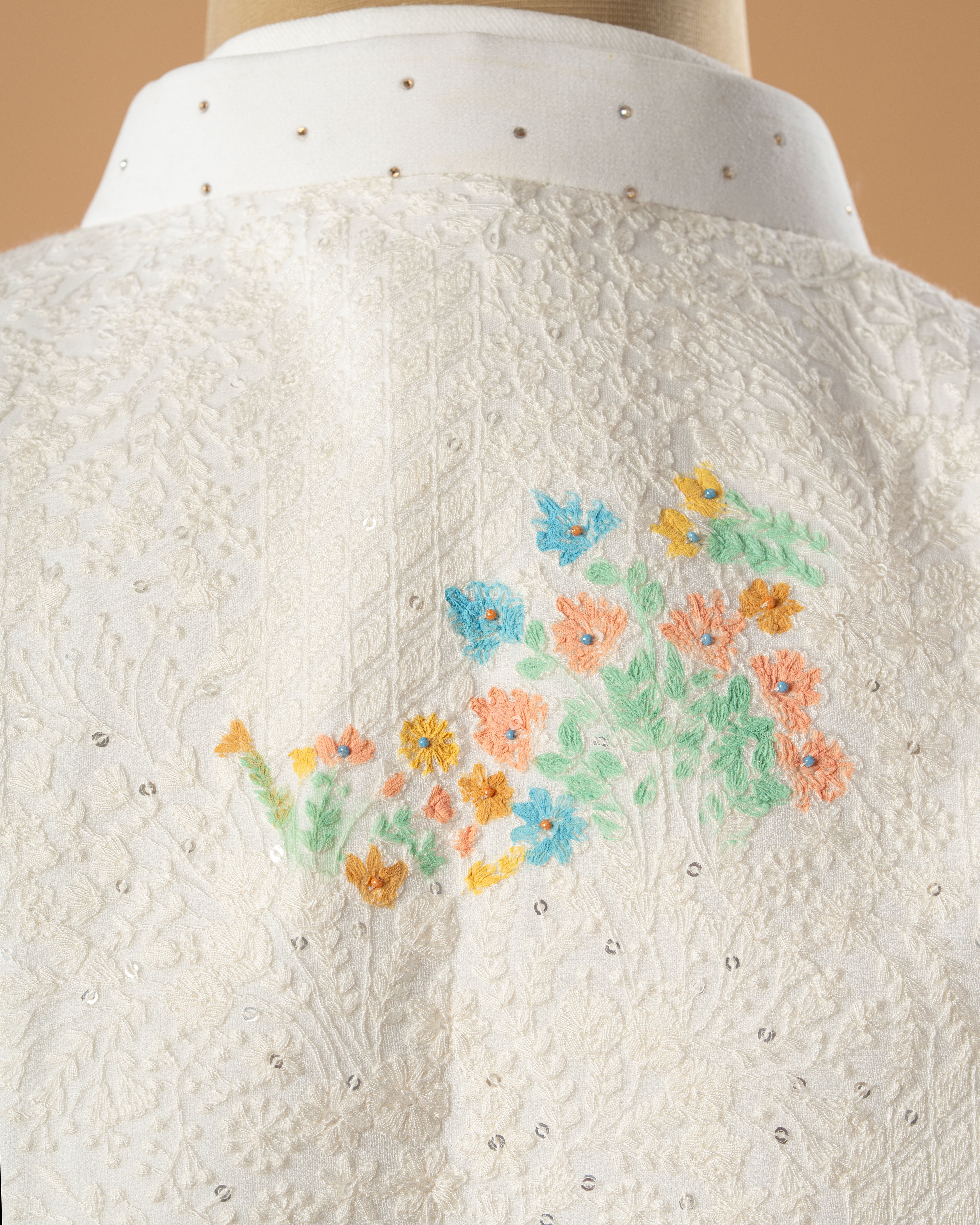 Ivory Floral Open Jodhpuri Set with Inner Half Sleeve Jacket