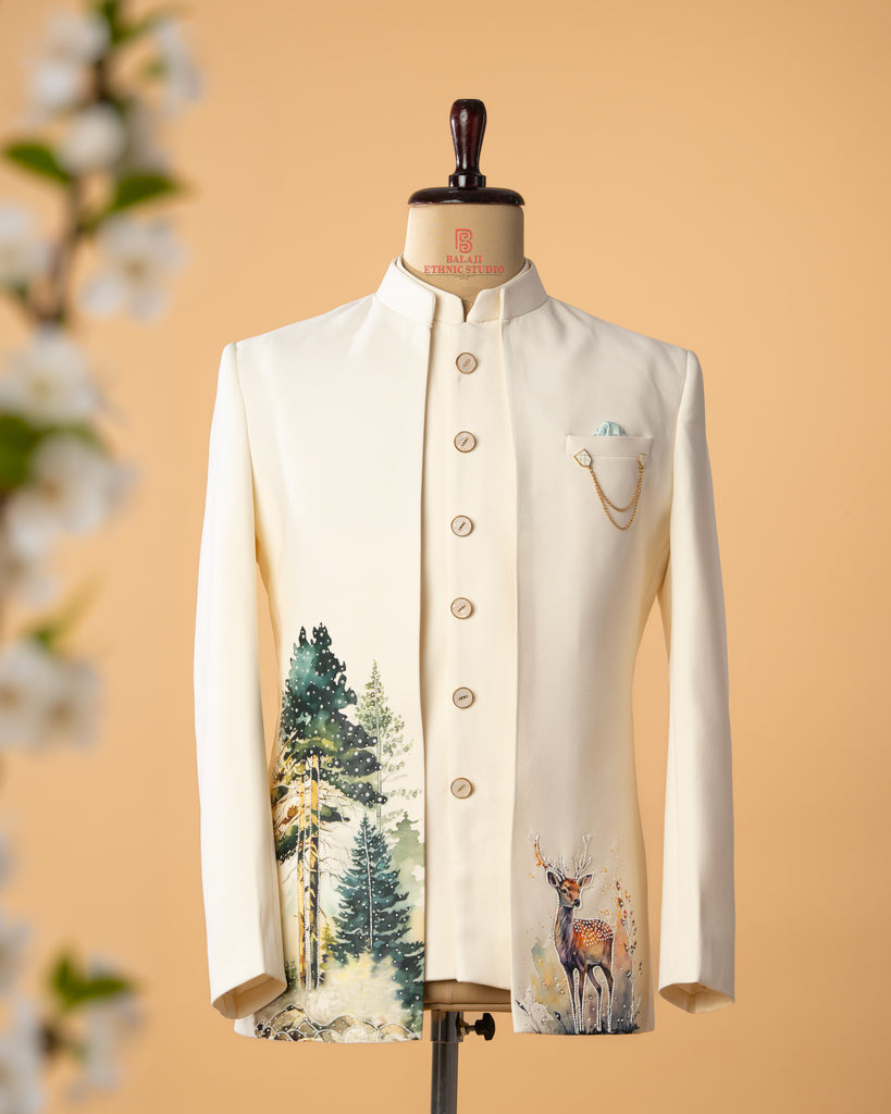 Cream Open Jodhpuri with Deer Print