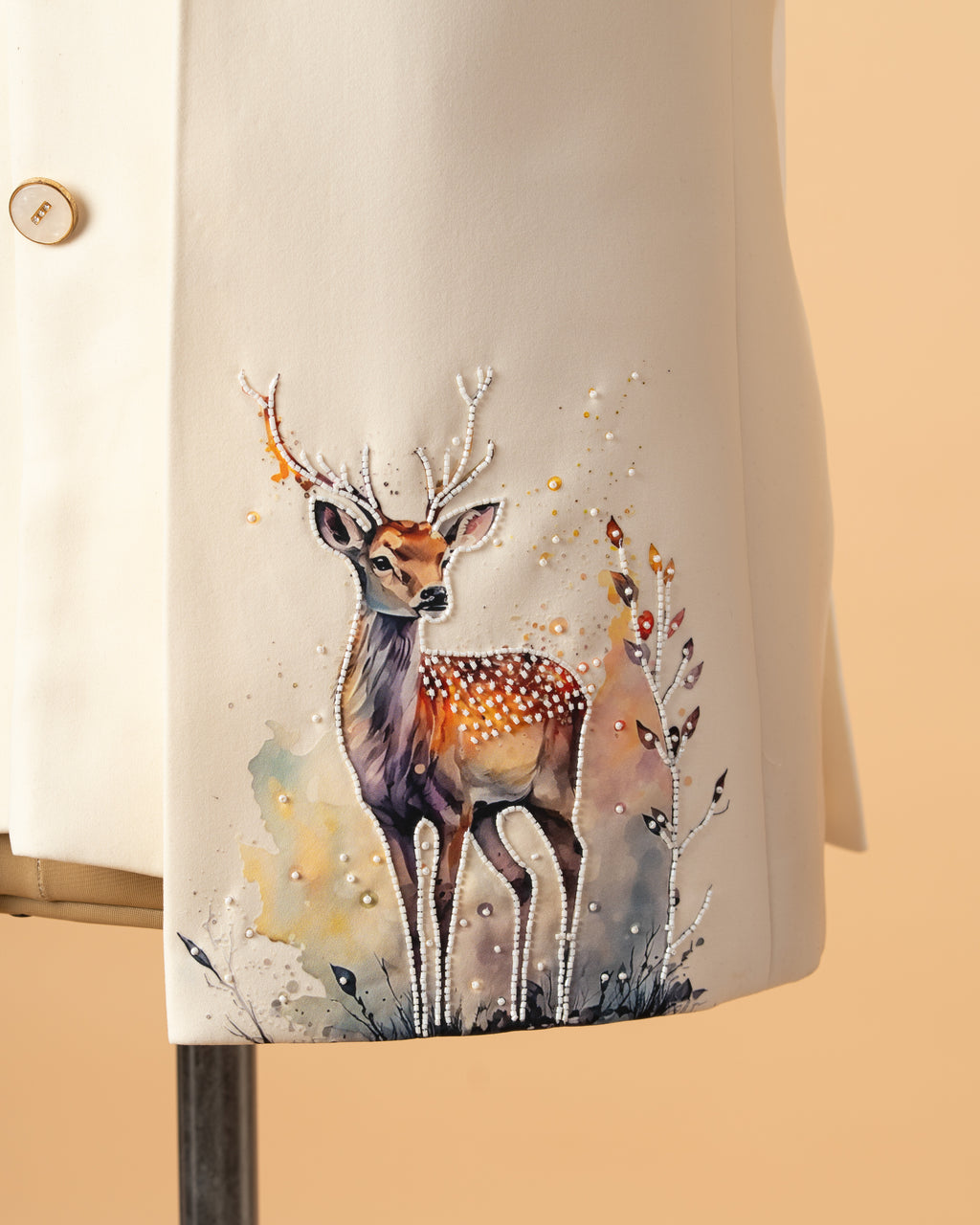 Cream Open Jodhpuri with Deer Print