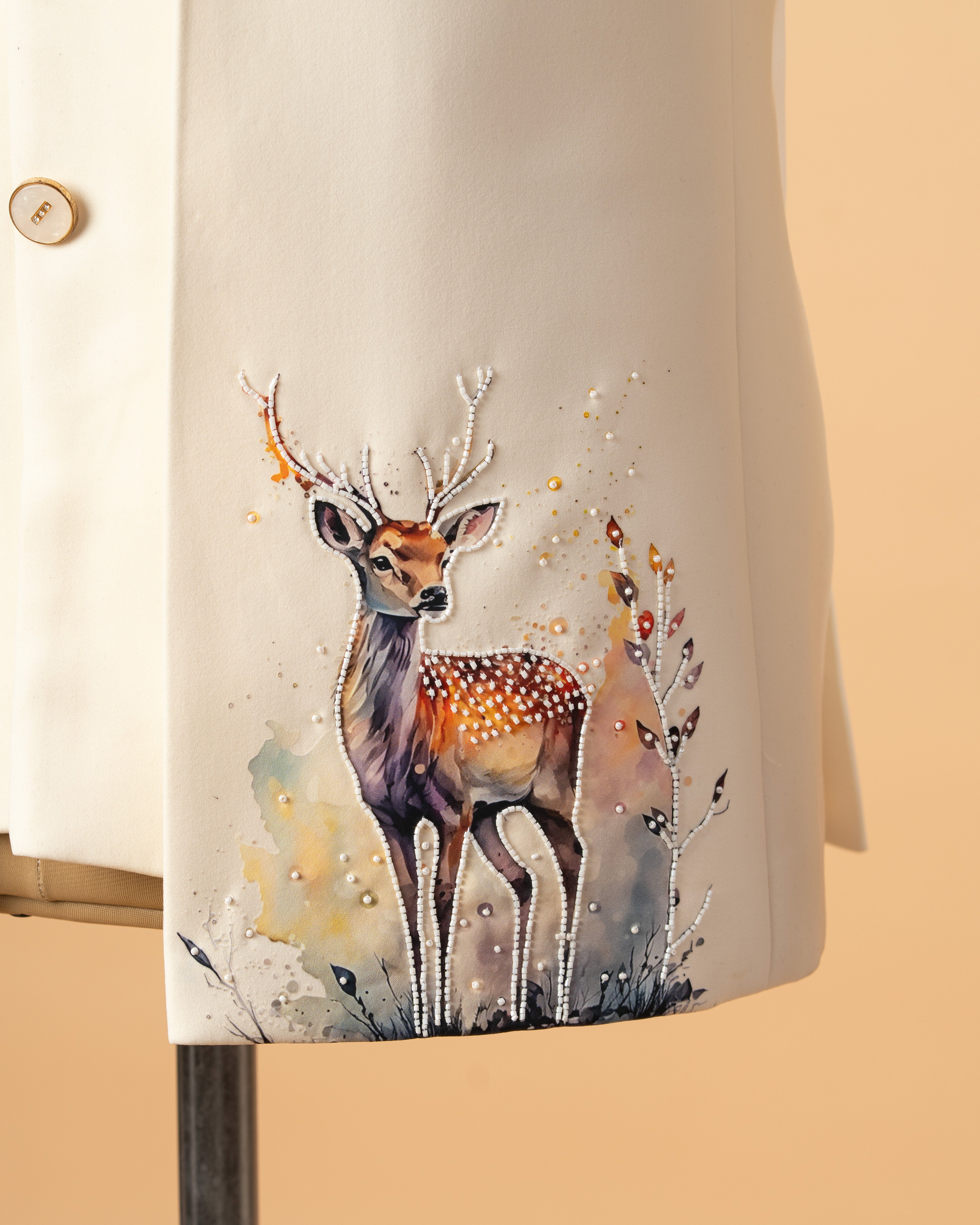 Cream Open Jodhpuri with Deer Print
