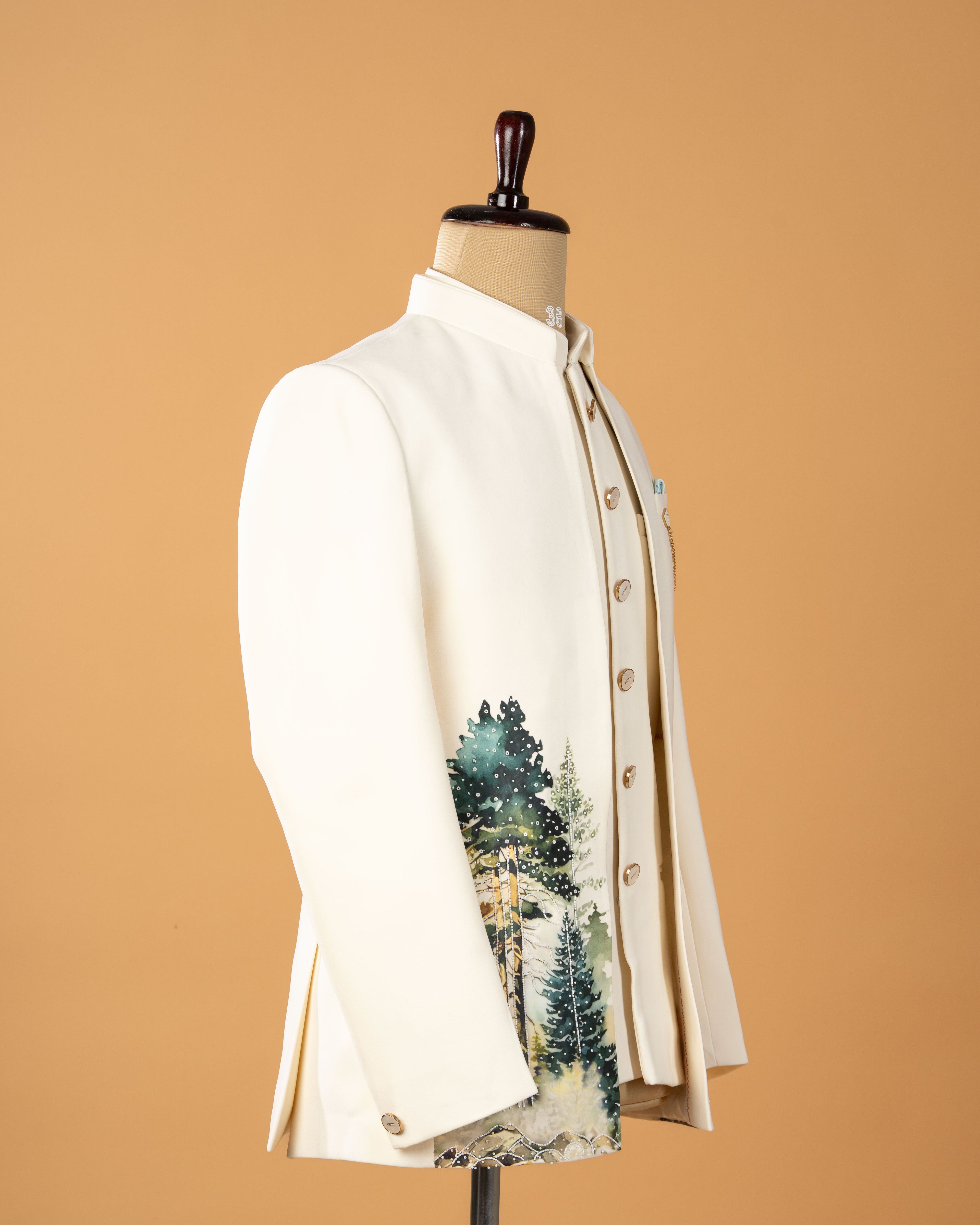 Cream Open Jodhpuri with Deer Print