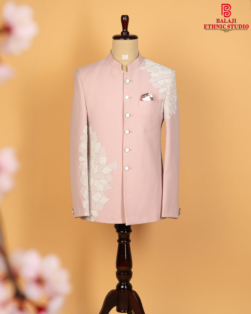 Peace Pink Jodhpuri Set with White Kardana Work