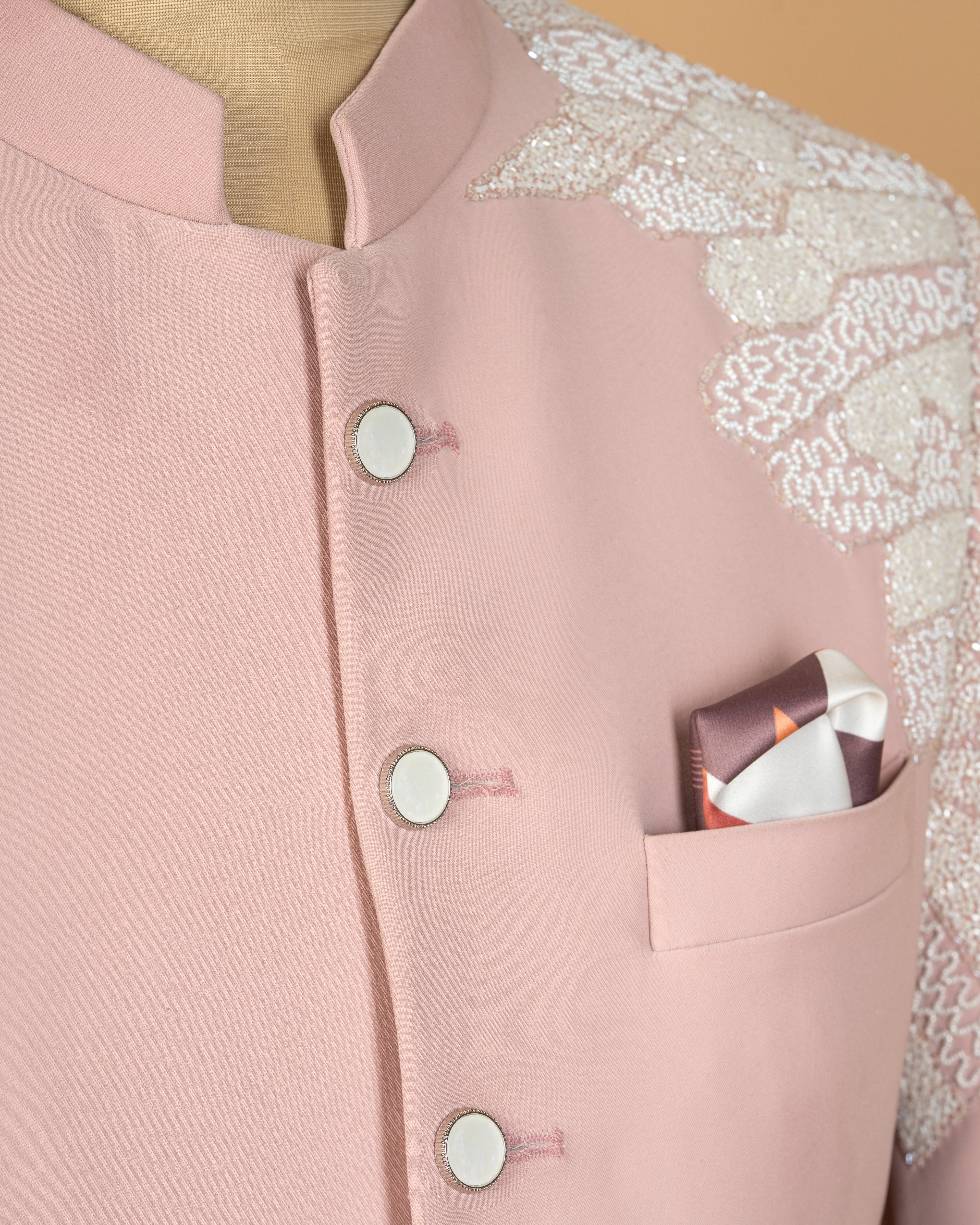 Peace Pink Jodhpuri Set with White Kardana Work