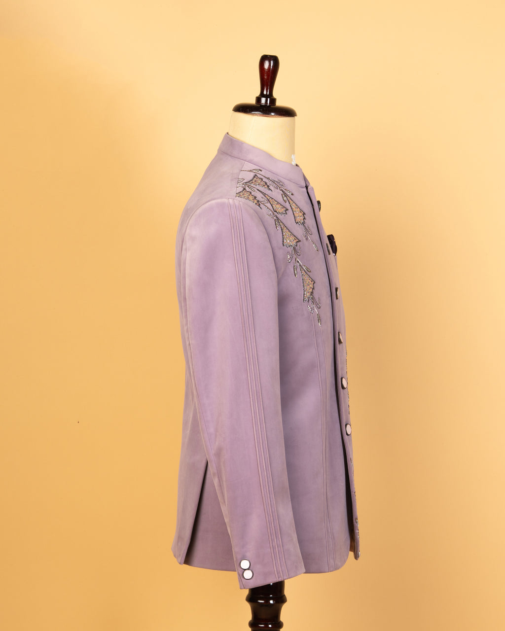 Lavender Velvet Jodhpuri with Floral Kardana Work