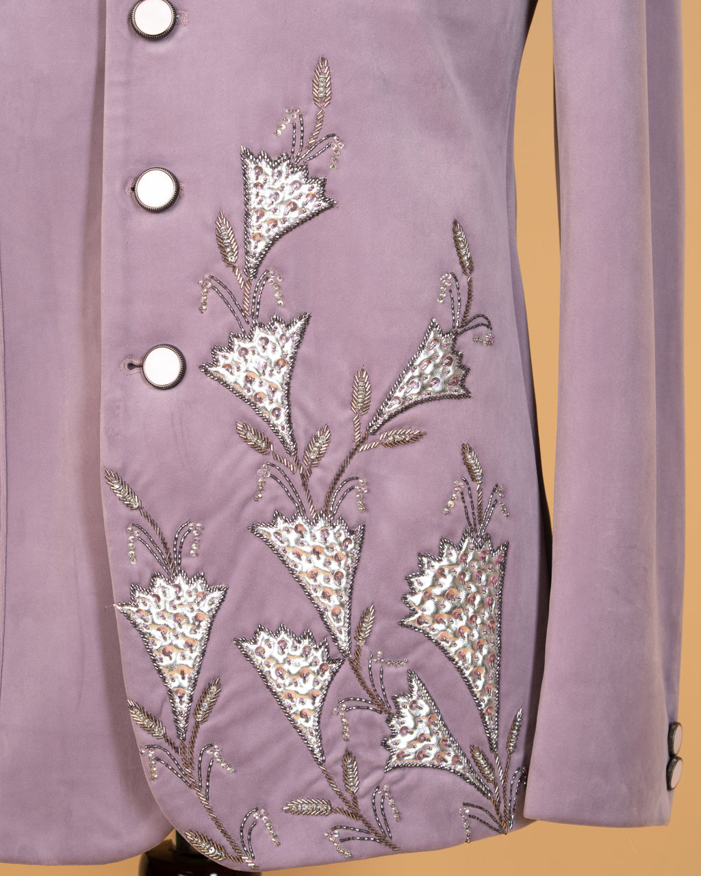 Lavender Velvet Jodhpuri with Floral Kardana Work