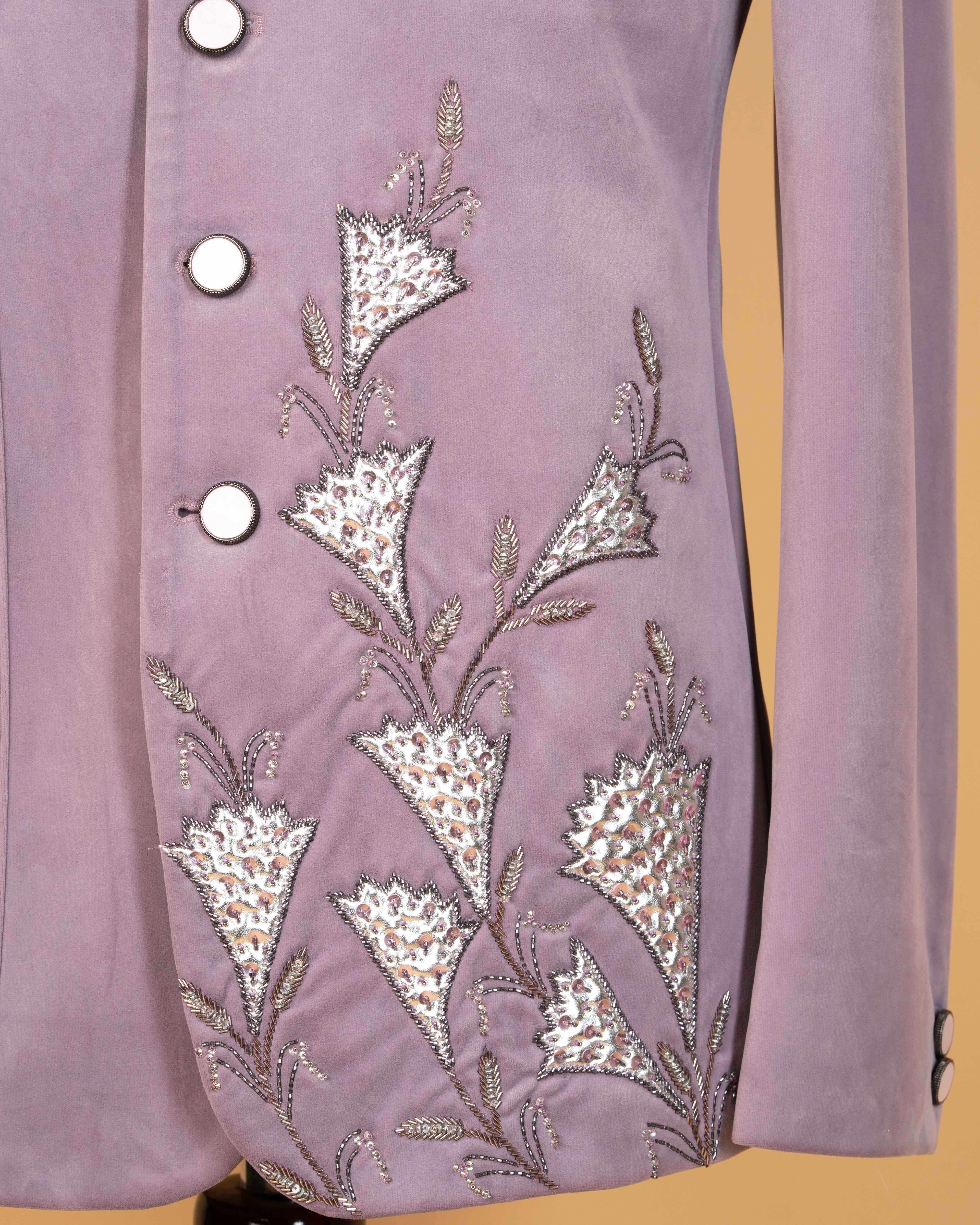 Lavender Velvet Jodhpuri with Floral Kardana Work