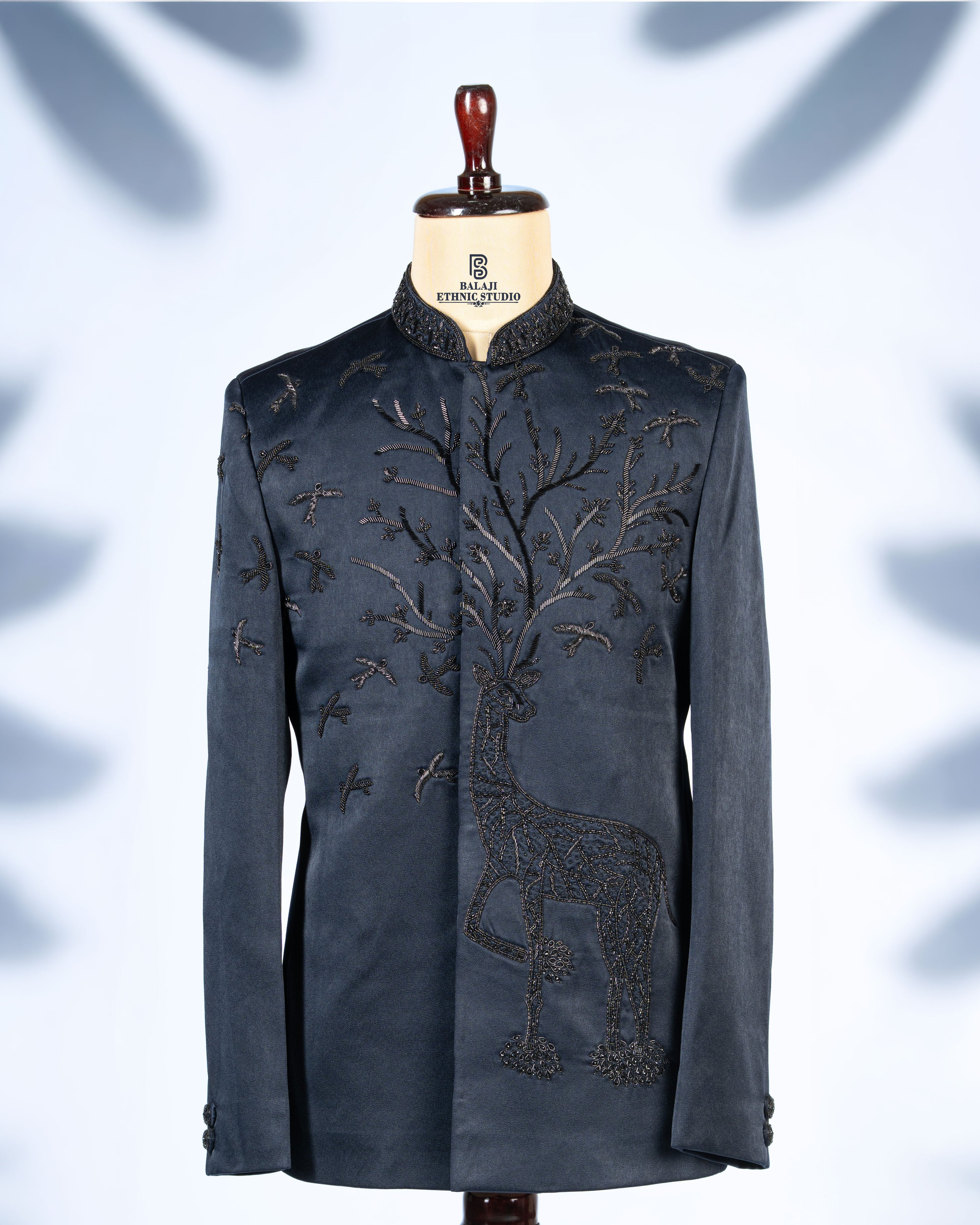 Designer Navy Blue Embroidered Jodhpuri Blazer Set