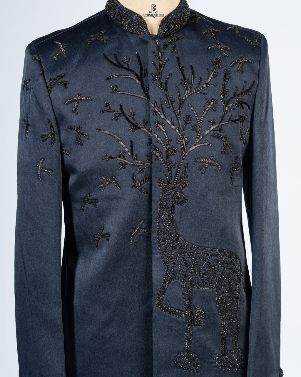 Designer Navy Blue Embroidered Jodhpuri Blazer Set