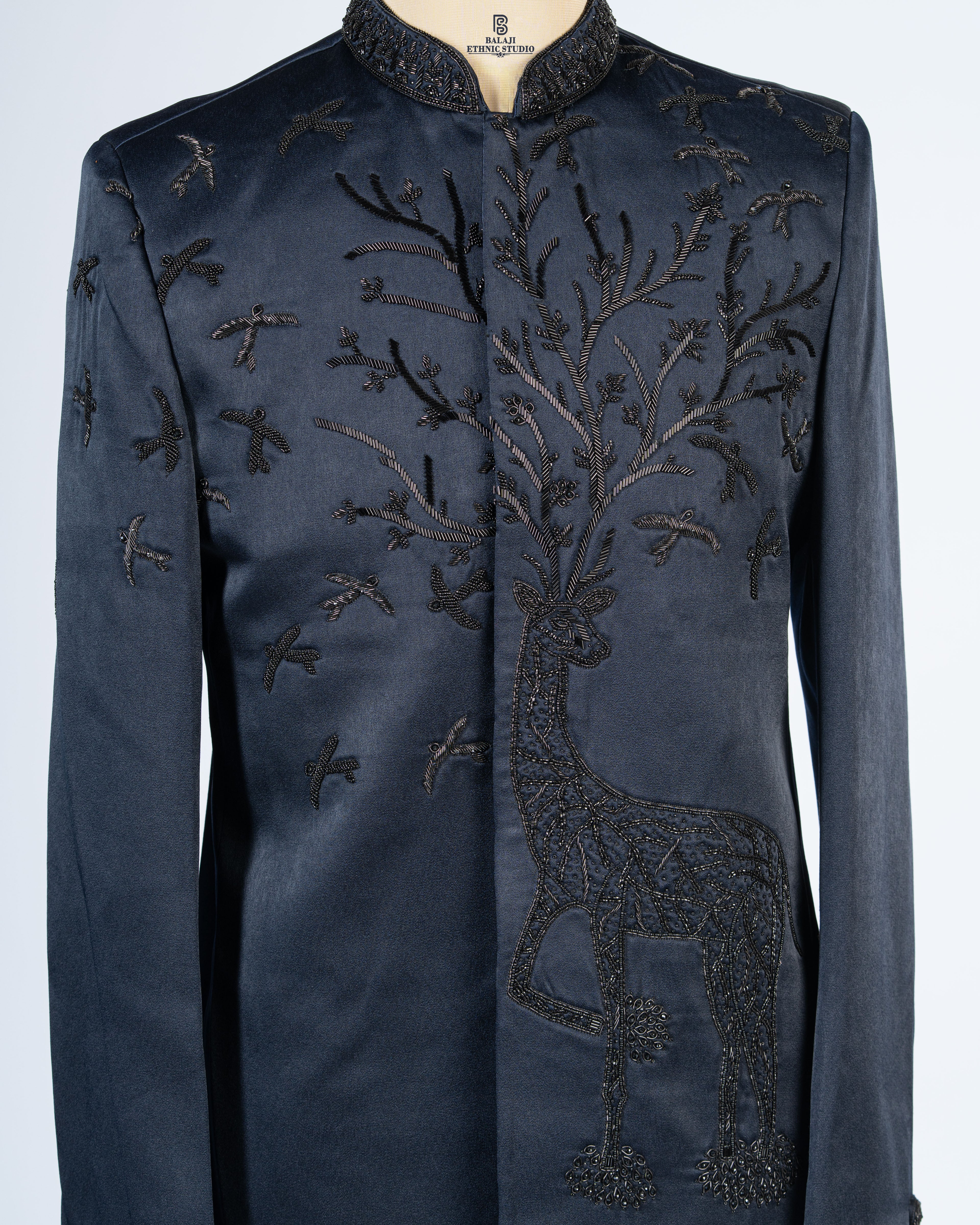Designer Navy Blue Embroidered Jodhpuri Blazer Set