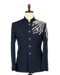 Designer Blue Jodhpuri Blazer Set with Silver Work