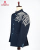 Designer Blue Jodhpuri Blazer Set with Silver Work
