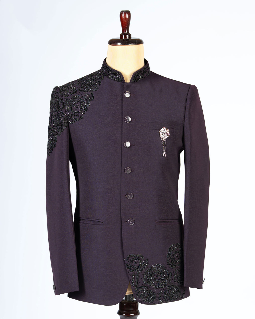 Designer Lavender Purple Jodhpuri Blazer Set with Black Kardana Work