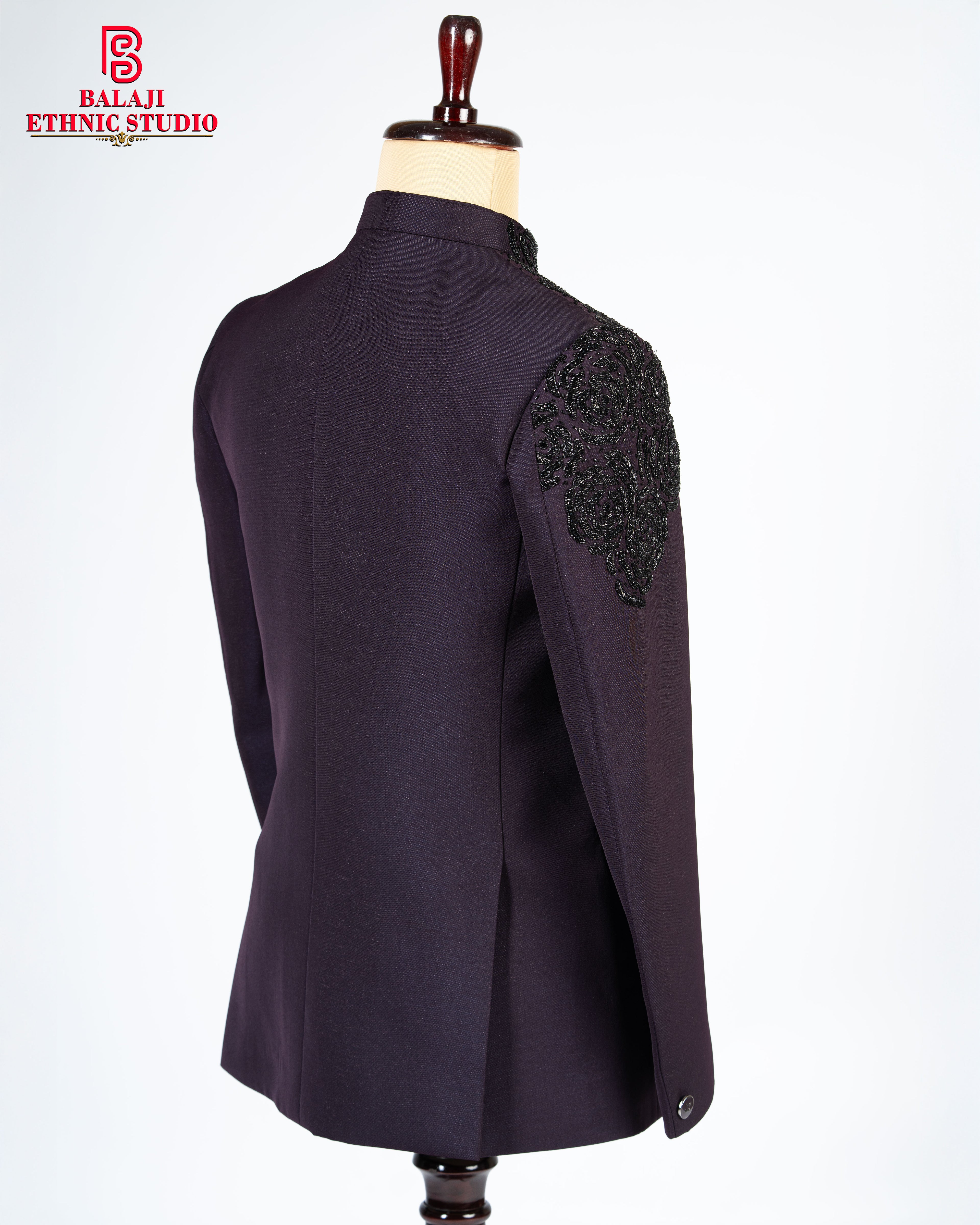Designer Lavender Purple Jodhpuri Blazer Set with Black Kardana Work