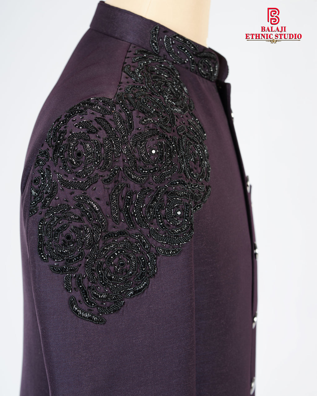 Designer Lavender Purple Jodhpuri Blazer Set with Black Kardana Work