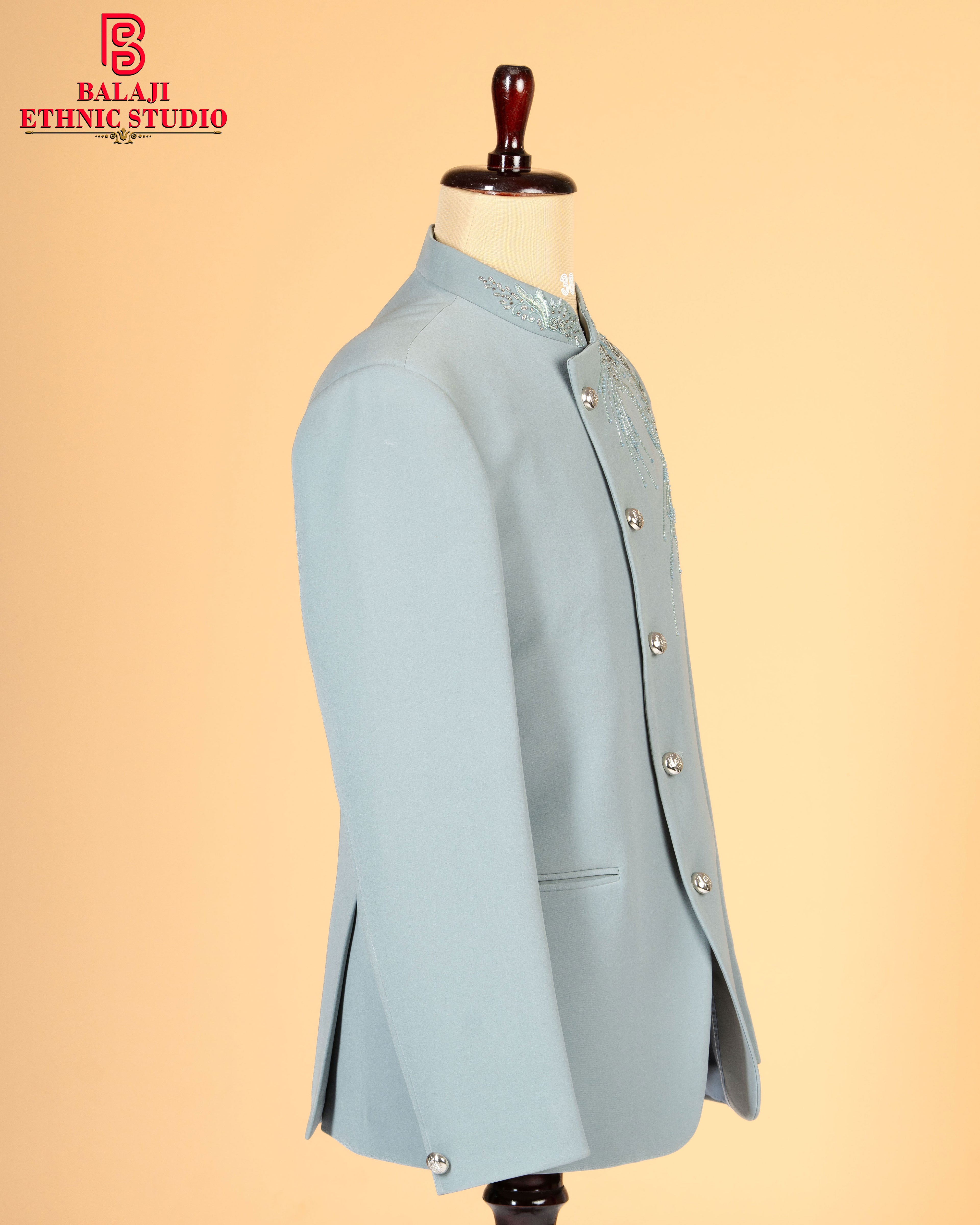 Designer Light Pista Pastel Cross Jodhpuri with Shoulder Embroidery