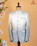 Dual Tone White Grey Jodhpuri with Full Body Embroidery