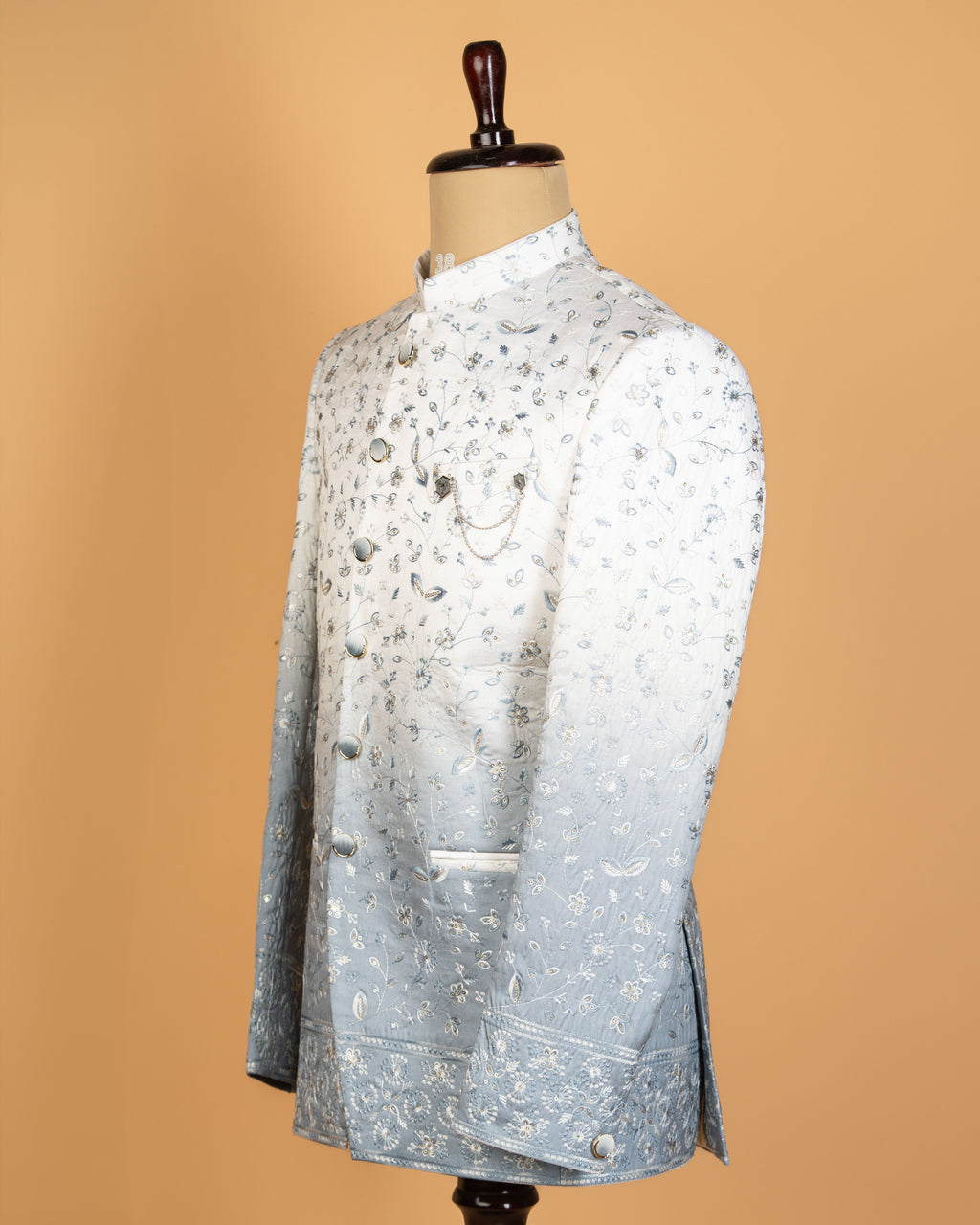 Dual Tone White Grey Jodhpuri with Full Body Embroidery