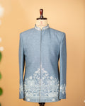 Blue Grey Jodhpuri with Architectural Machine Embroidery
