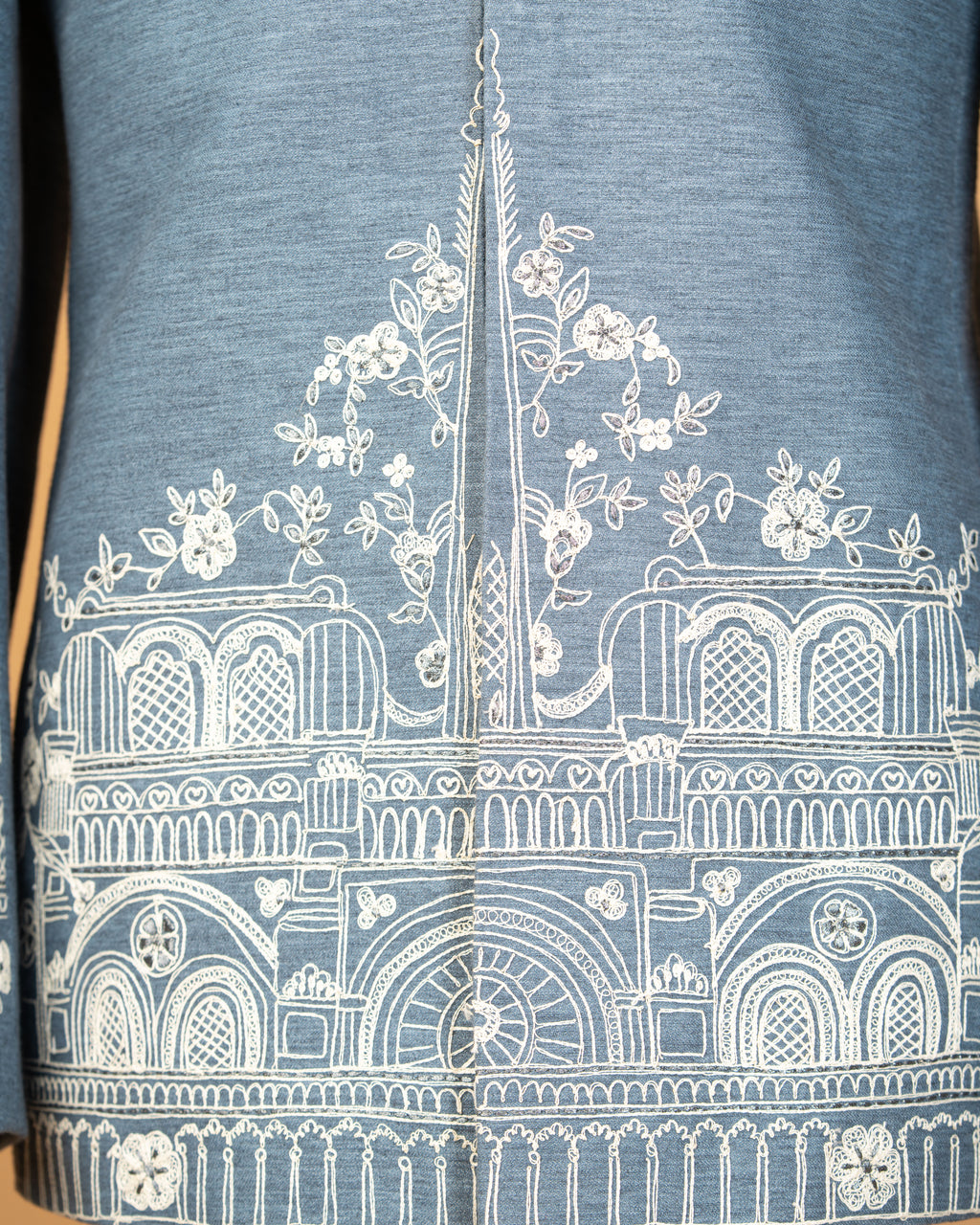 Blue Grey Jodhpuri with Architectural Machine Embroidery