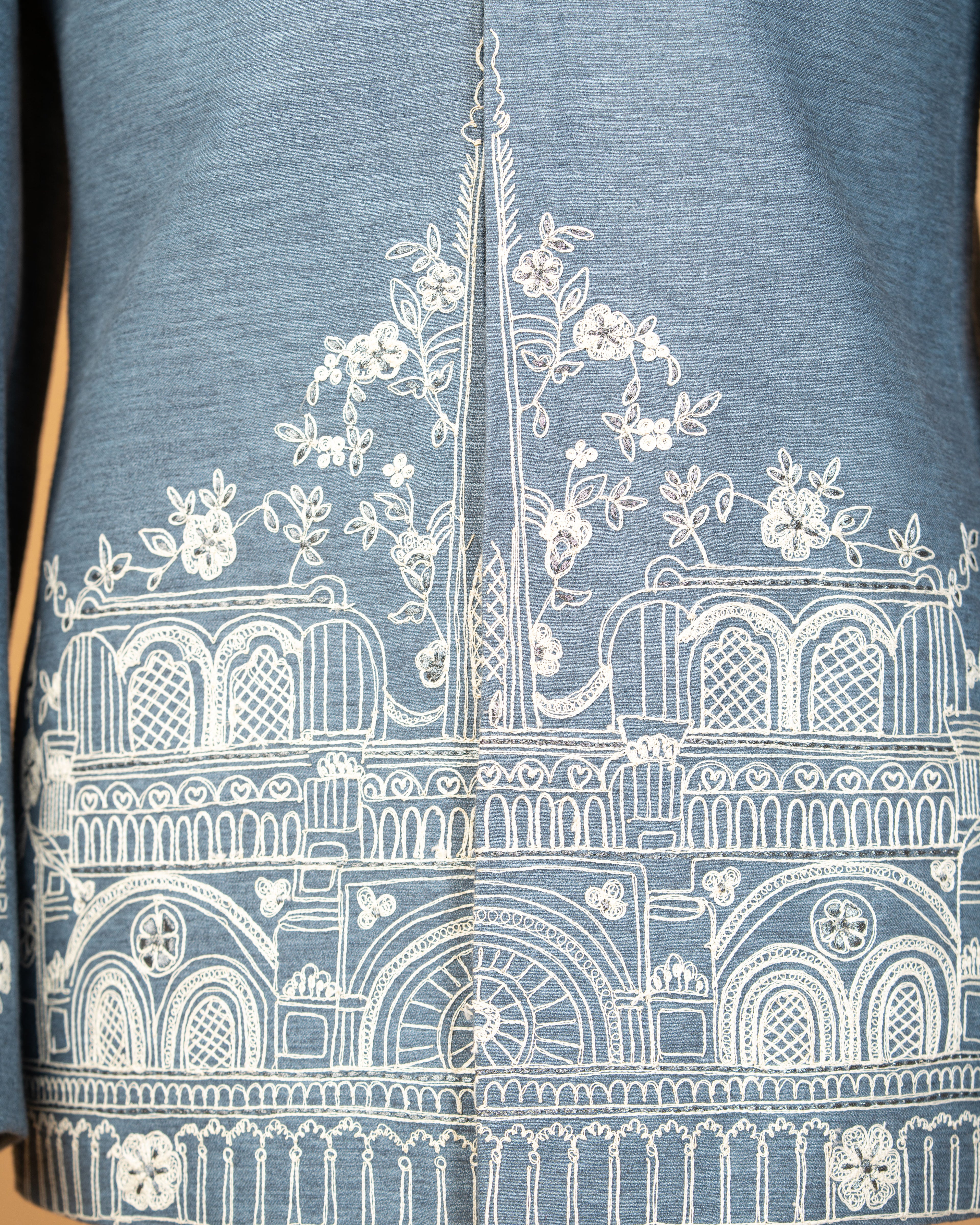 Blue Grey Jodhpuri with Architectural Machine Embroidery