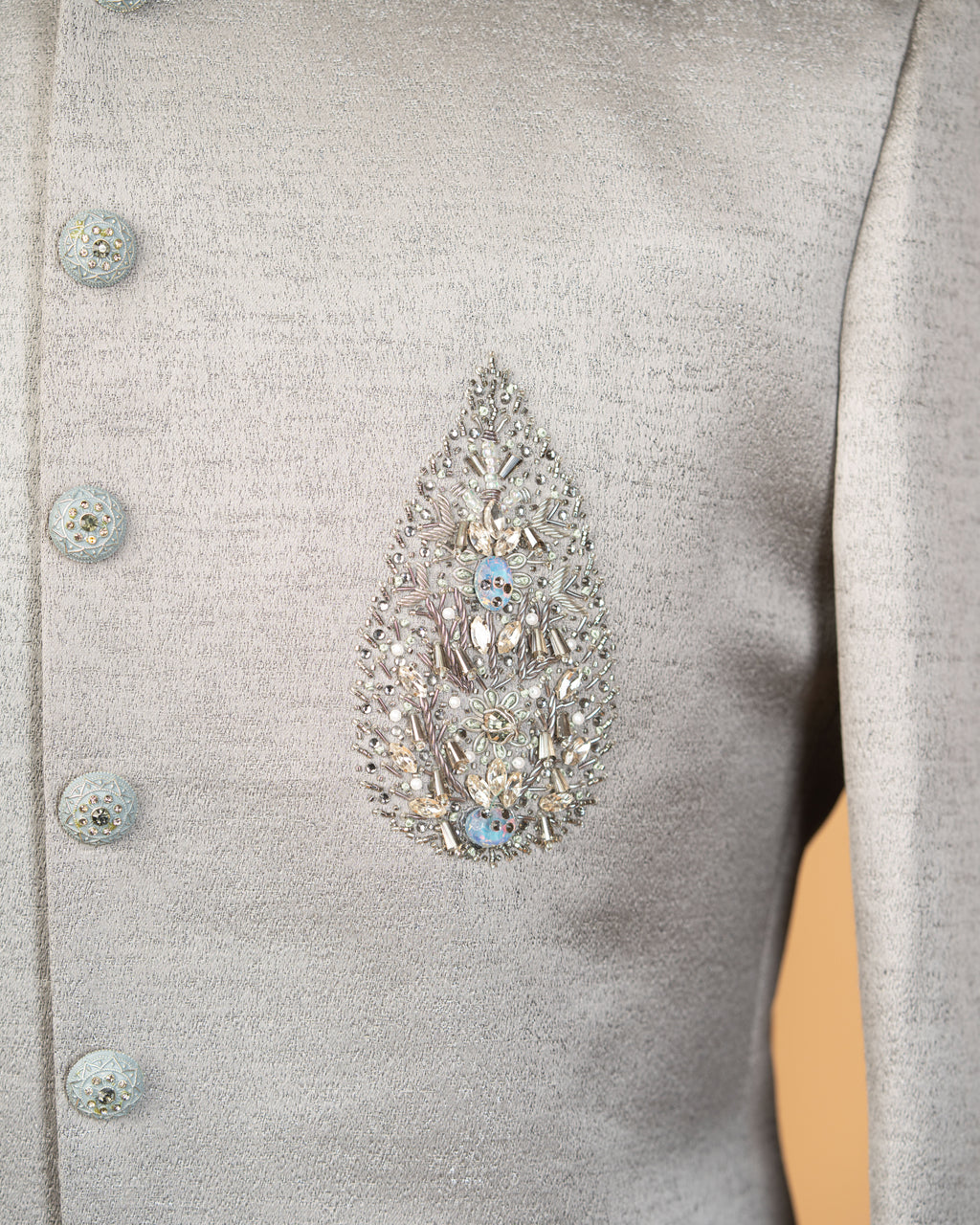 Luxury Light Grey Jodhpuri with Kardana & Zardosi Work