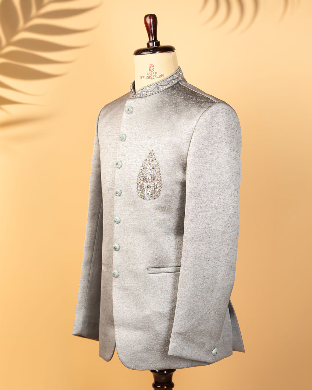 Luxury Light Grey Jodhpuri with Kardana & Zardosi Work