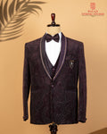 Luxury Dark Purple Velvet 3-Piece Designer Suit with All Over Work