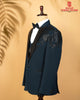 Teal Blue Japanese Fabric 3-Piece Designer Tuxedo Suit