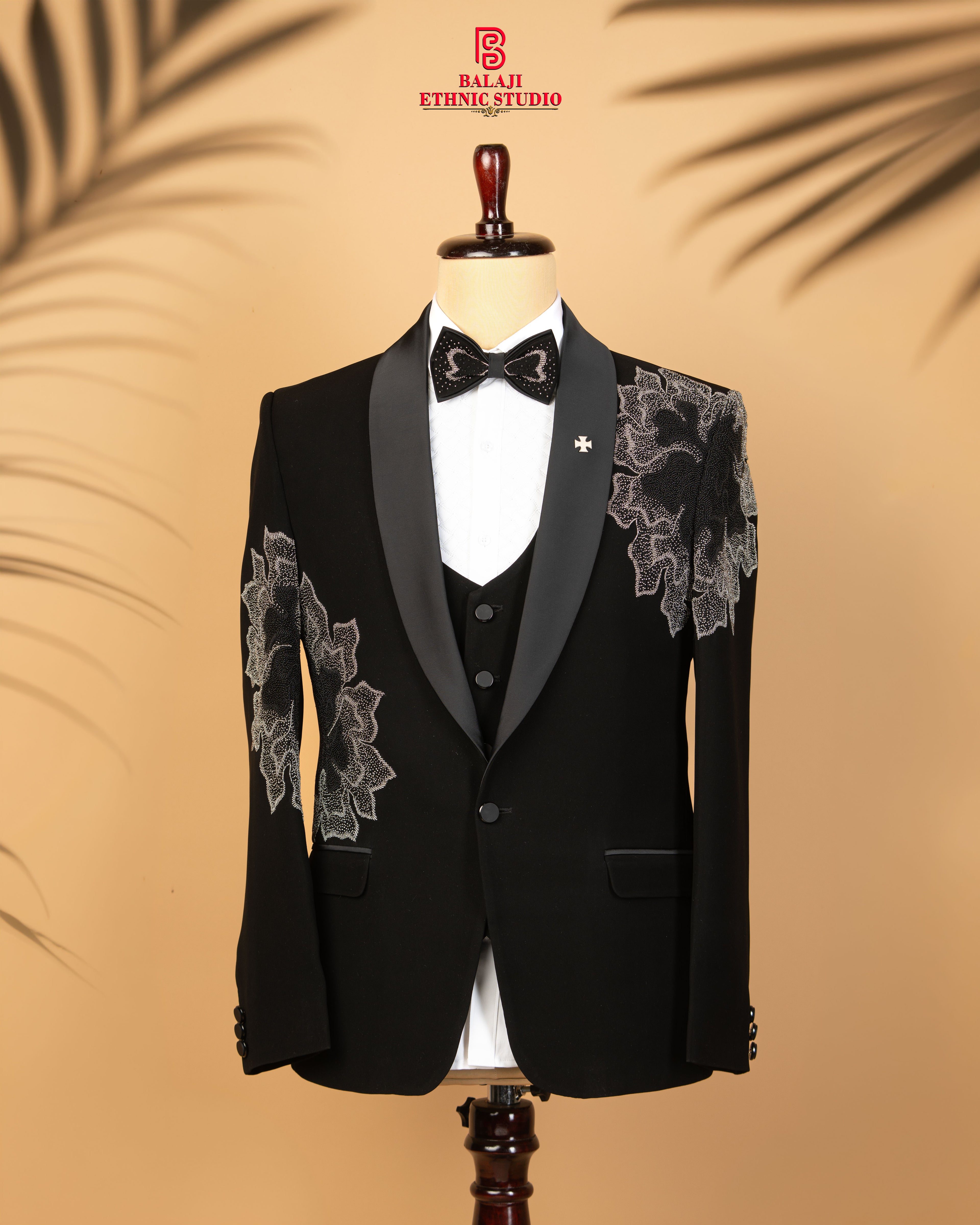 Premium Black Japanese Fabric 3-Piece Designer Tuxedo Suit
