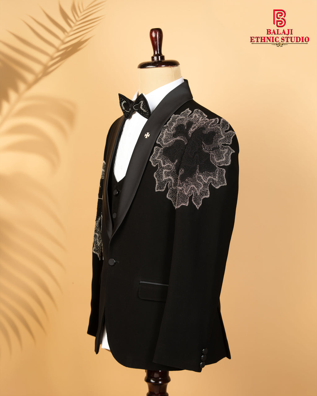 Premium Black Japanese Fabric 3-Piece Designer Tuxedo Suit