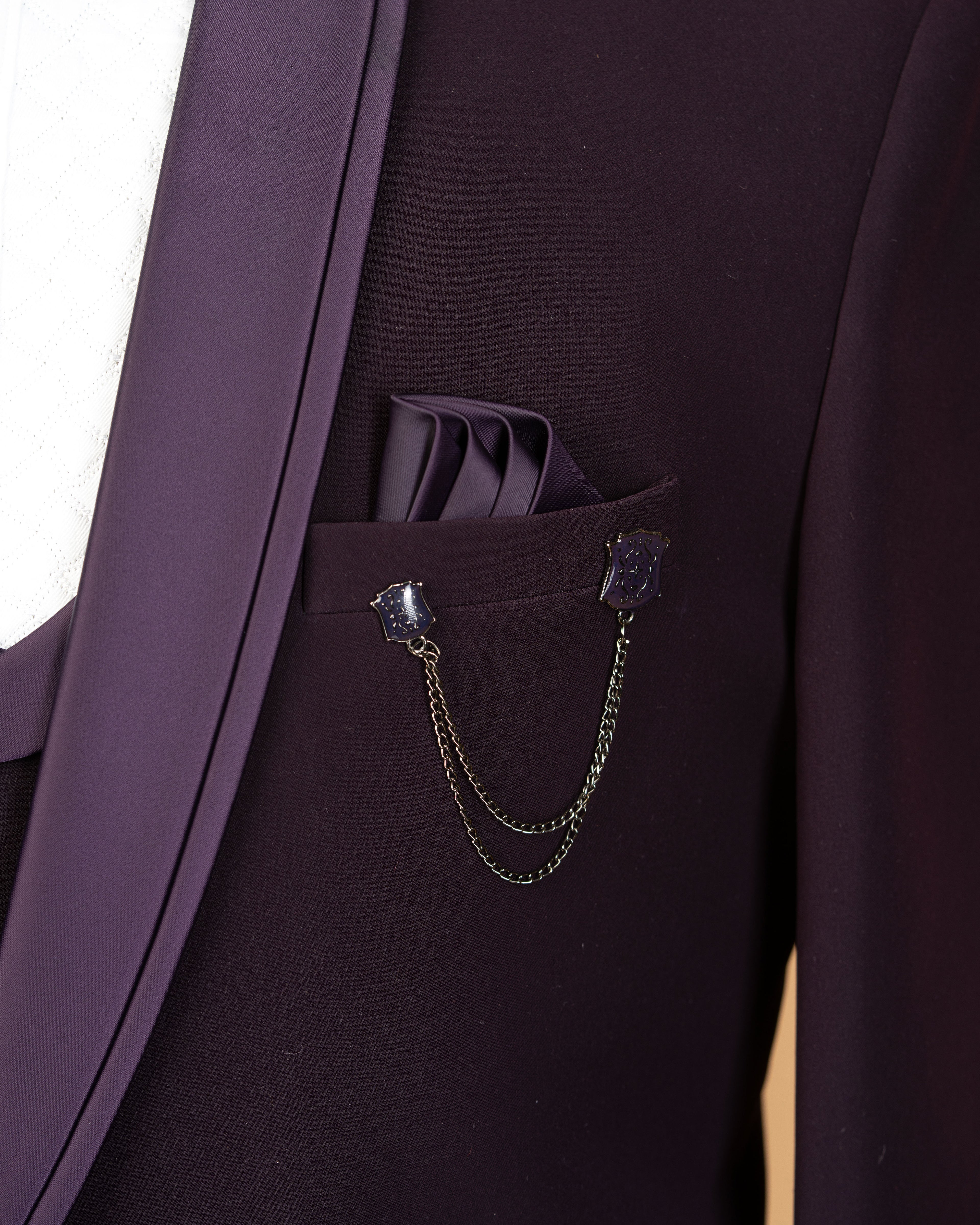 Purple Japanese Fabric 3-Piece Designer Tuxedo Suit