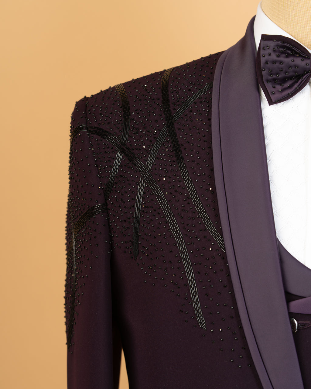 Purple Japanese Fabric 3-Piece Designer Tuxedo Suit