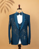 Teal Blue Japanese Fabric 3-Piece Designer Tuxedo Suit