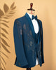 Teal Blue Japanese Fabric 3-Piece Designer Tuxedo Suit