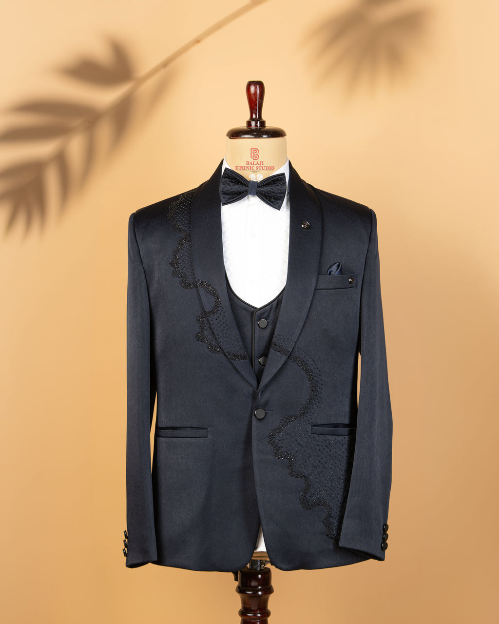 Blue Italian Satin Fabric 3-Piece Designer Tuxedo Suit