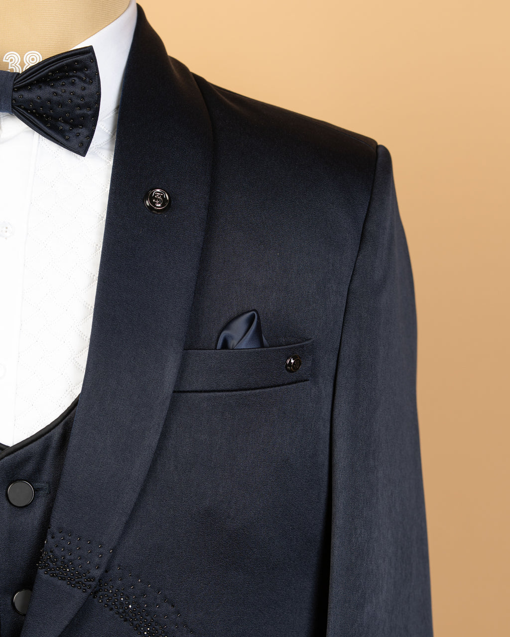Blue Italian Satin Fabric 3-Piece Designer Tuxedo Suit