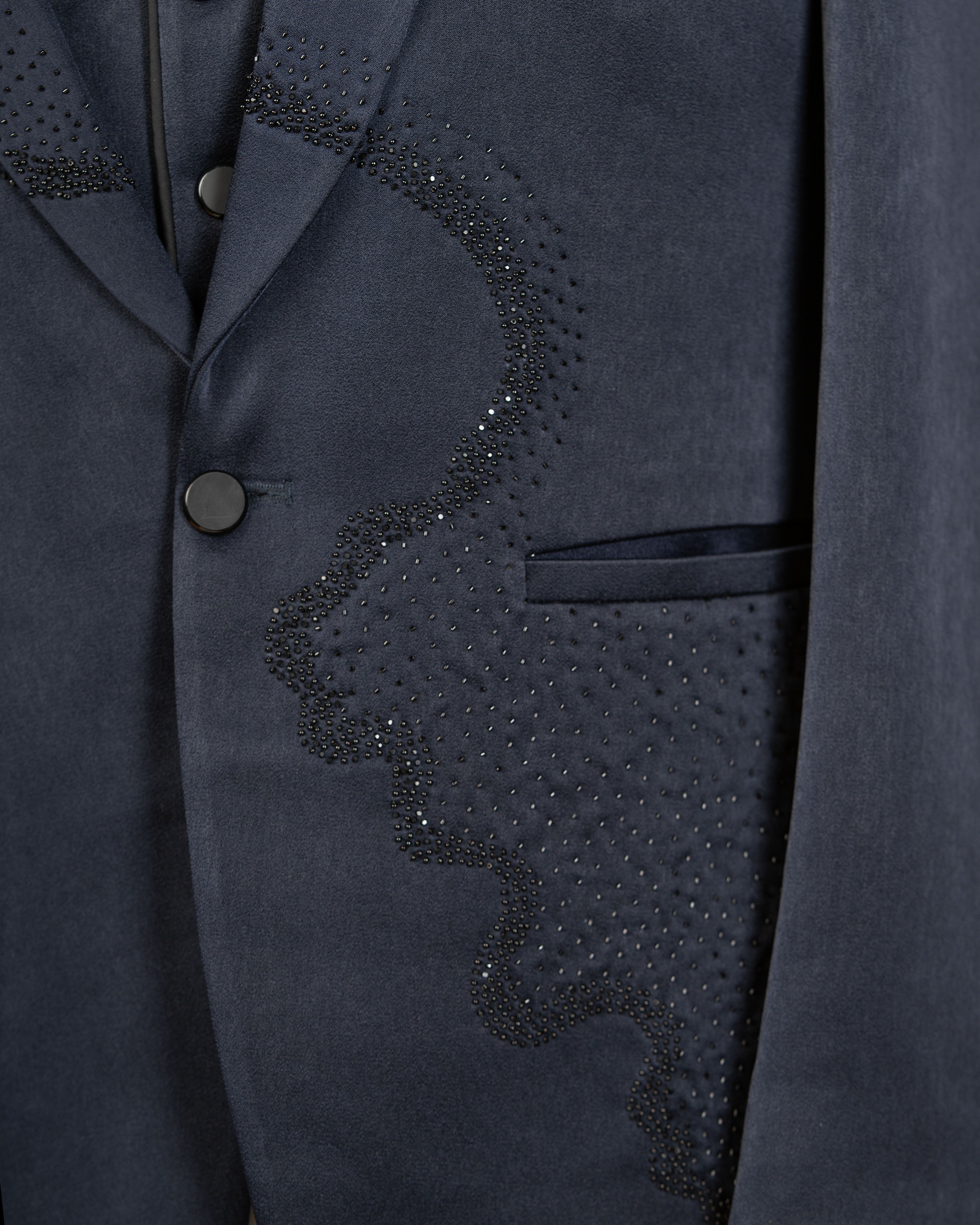 Blue Italian Satin Fabric 3-Piece Designer Tuxedo Suit