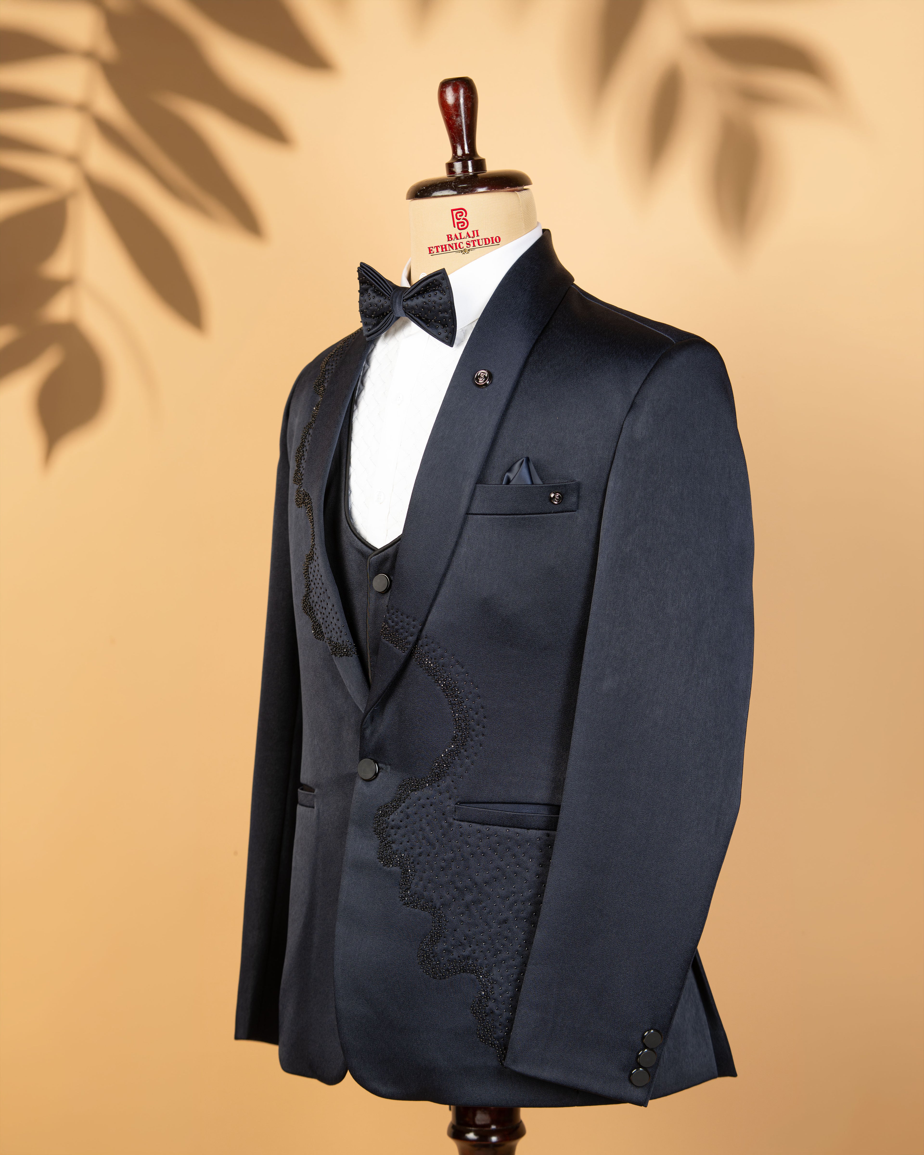 Blue Italian Satin Fabric 3-Piece Designer Tuxedo Suit