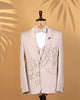 Light Peach Pink Designer 3-Piece Tuxedo Suit with Floral Embellishment