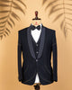 Midnight Blue Armani Fabric 3-Piece Tuxedo with Silver Line Work