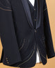 Midnight Blue Armani Fabric 3-Piece Tuxedo with Silver Line Work