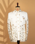 Milky White Structured Fabric Open Jodhpuri with Floral Embroidery