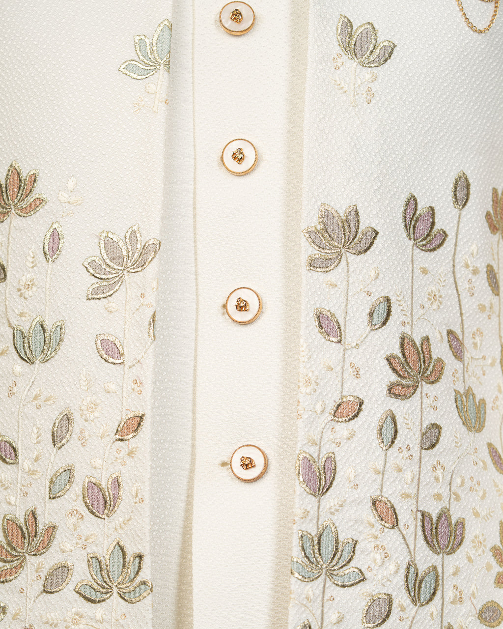 Milky White Structured Fabric Open Jodhpuri with Floral Embroidery