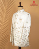Milky White Structured Fabric Open Jodhpuri with Floral Embroidery