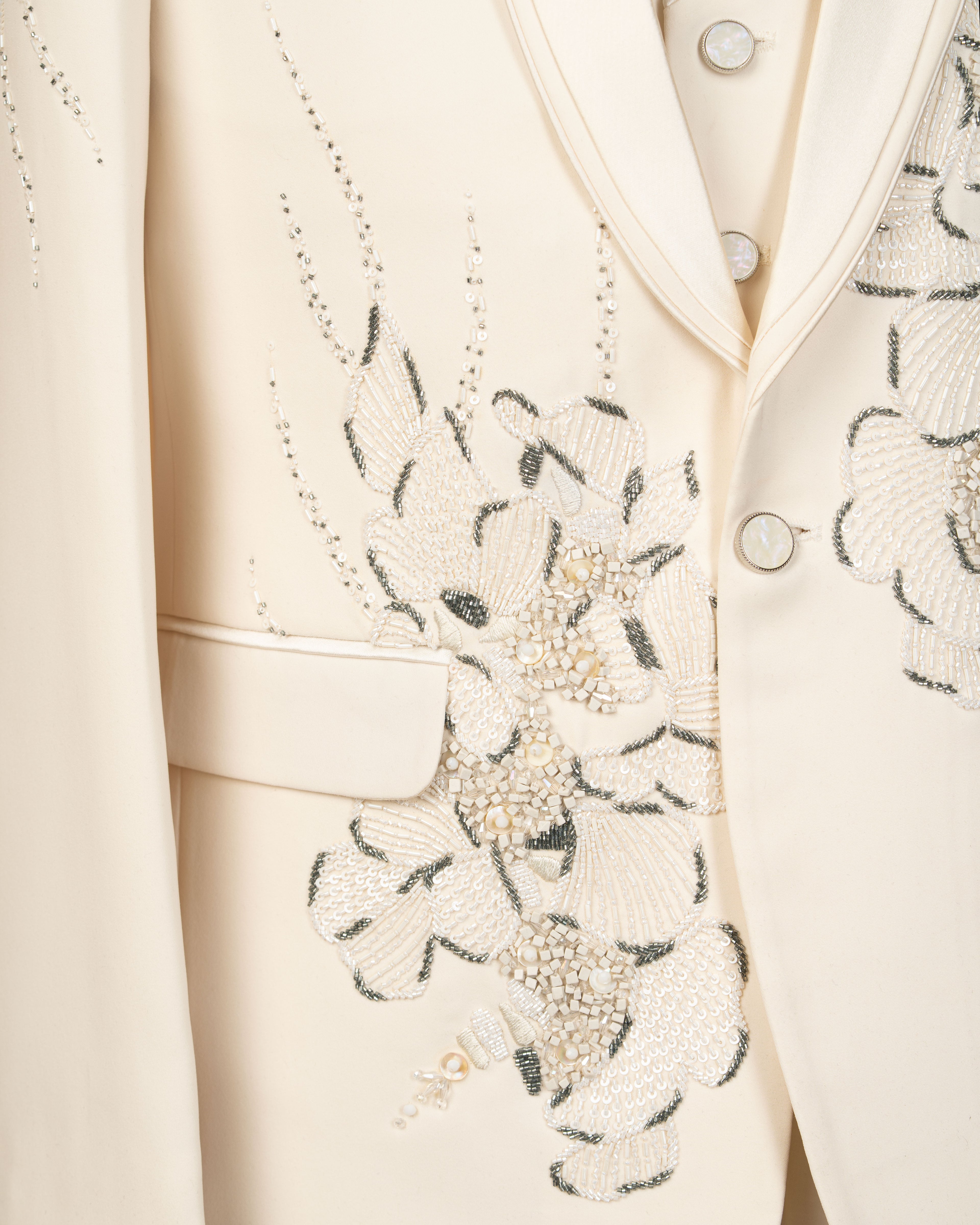 Milky Cream Japanese Fabric 3-Piece Designer Tuxedo Suit