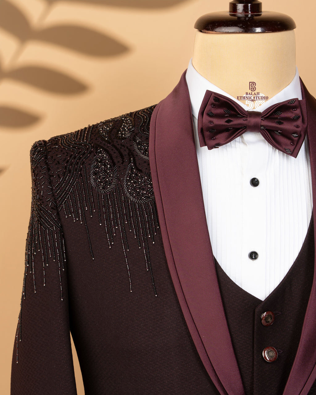 Luxury Maroon 3-Piece Suit with Stone Work – Japanese Fabric Designer Blazer Set for Men