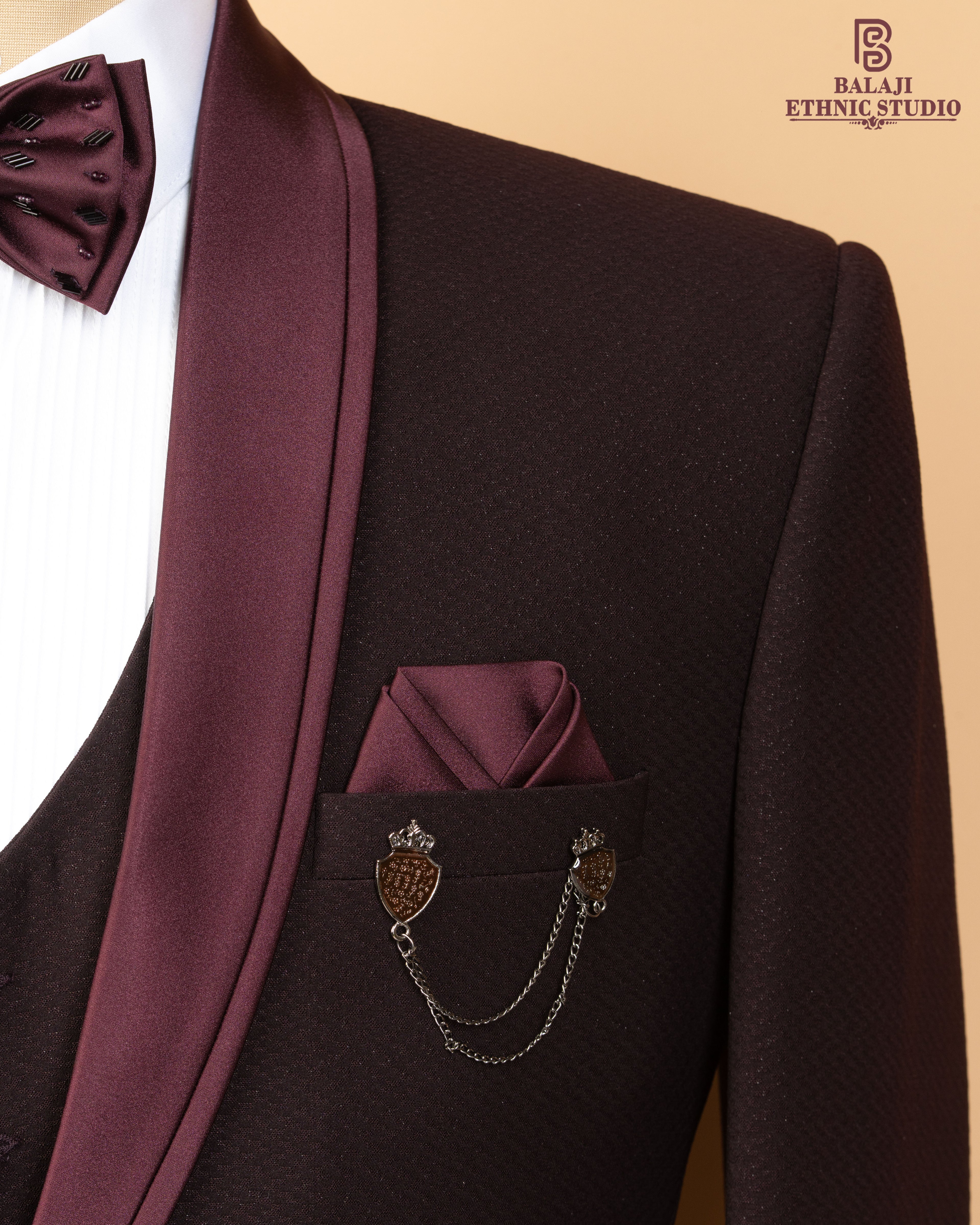 Luxury Maroon 3-Piece Suit with Stone Work – Japanese Fabric Designer Blazer Set for Men