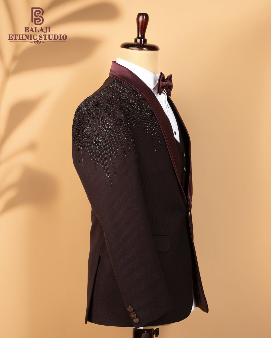 Luxury Maroon 3-Piece Suit with Stone Work – Japanese Fabric Designer Blazer Set for Men