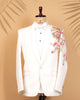 Off-White Couture 3-Piece Suit with Tiger Art Print & Hand Bead Embellishment
